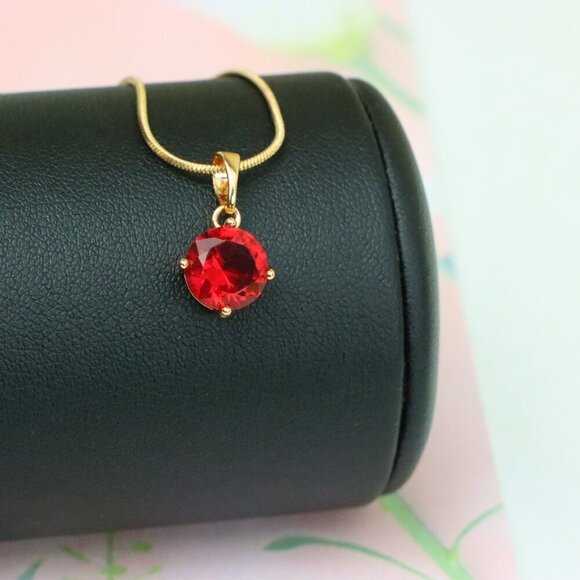 "Radiant Red Round Pendant with Gold Plated Finish for Everyday Glam, XPPT1670 : - Picture 4 of 13